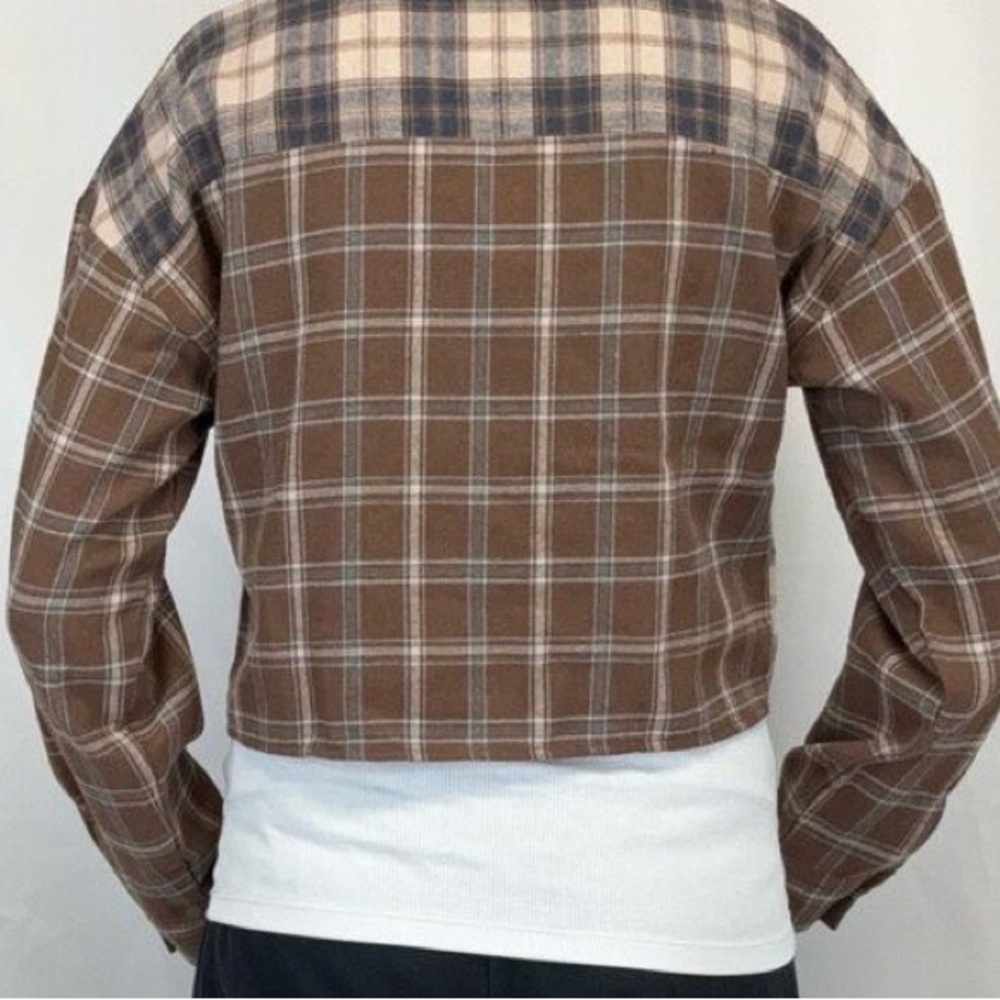 Love Notes Brown and Cream Plaid Shirt Jacket